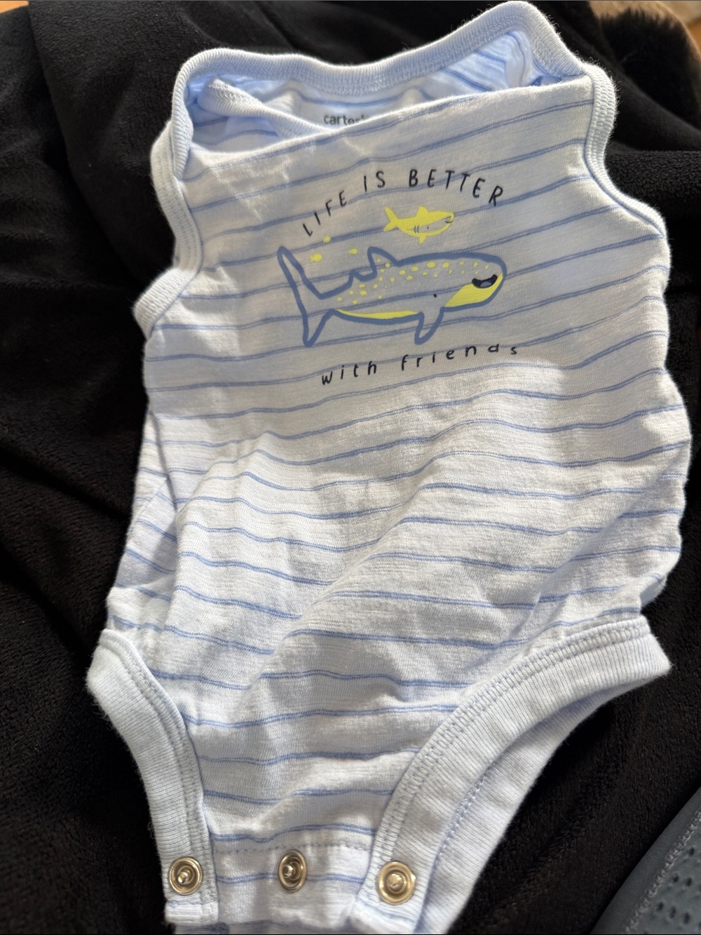 Carter's Light Blue Striped Shark Friends One-Piece Bodysuit